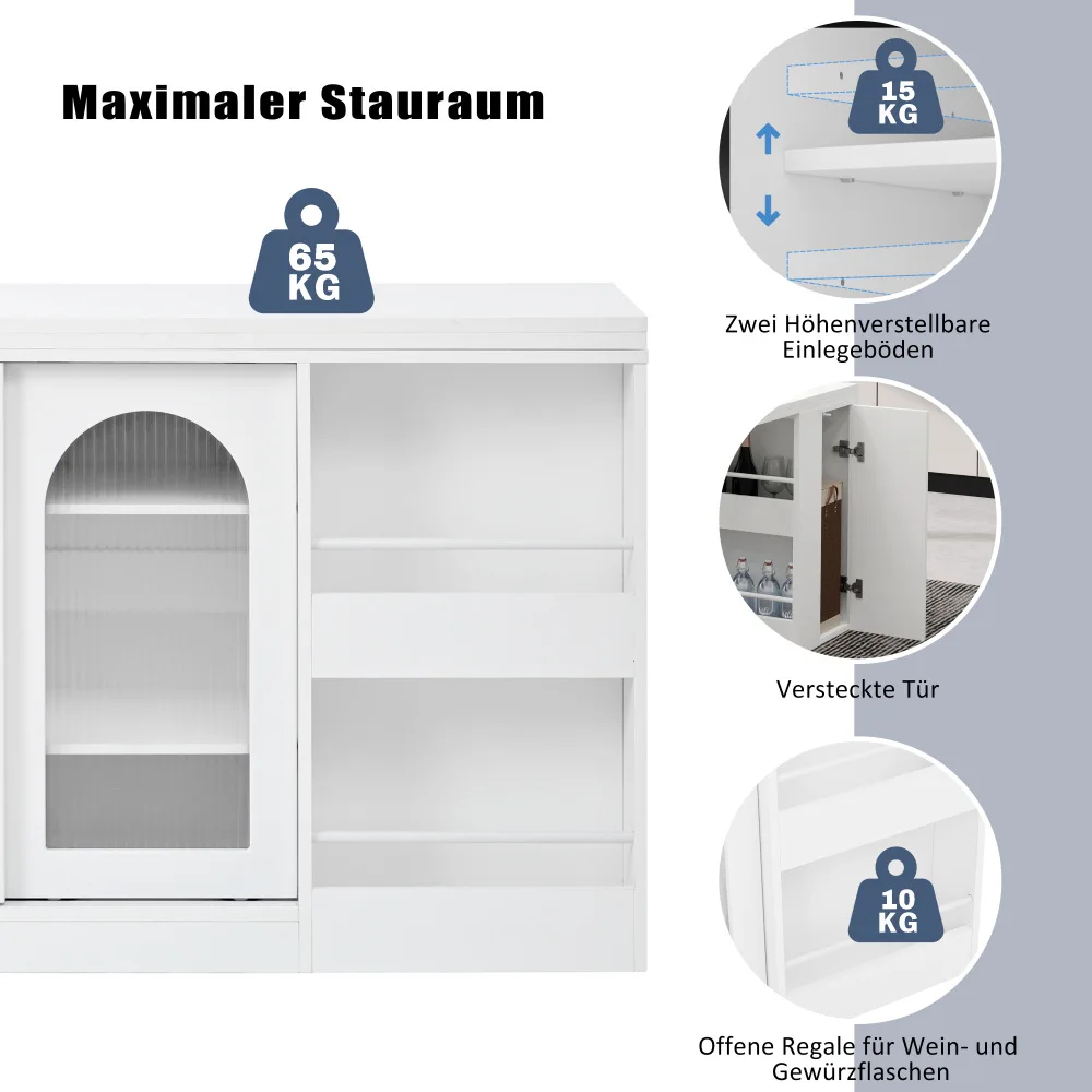Moderner Bartisch, ausziehbar 360° ° Drehbarer Bartisch mit Stauraum, umkehrbarer Tisch, Sideboard-Bar mit Glastür – Detail 13