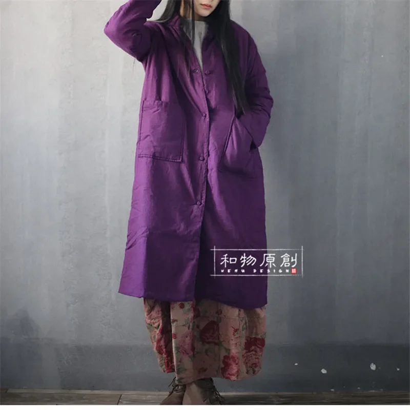 

Korean Fashion Loose Retro Winter Coat Women Long Frog Button Stand Collar Warm Cotton Jacket Casual Womens Parkas