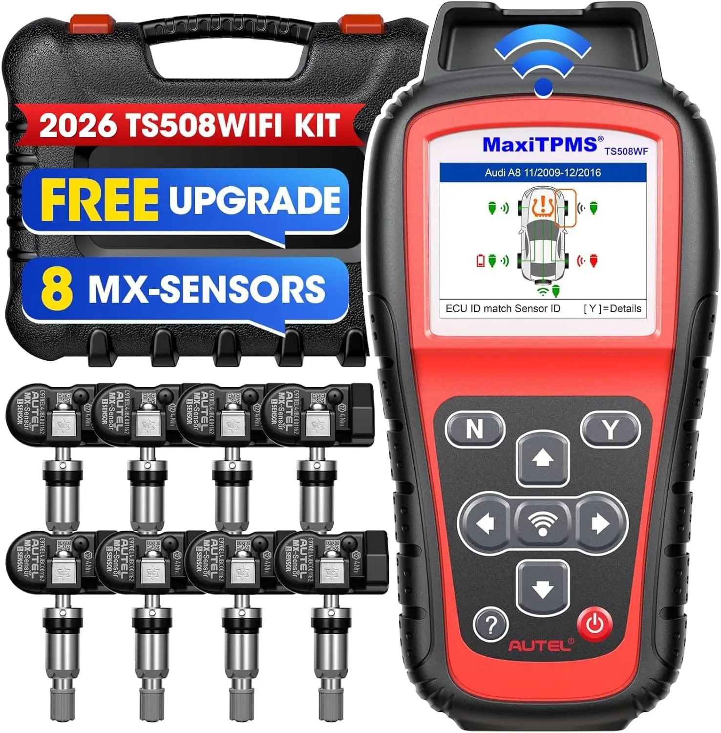Autel MaxiTPMS TS508WF Kit TPMS Programming Scanner WiFi Version TPMS Sensor Activation Relearn Tool With 8PCS Sensors Lifetime Updates