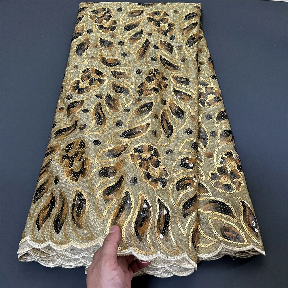 High Quality Latest 2024 African Nigerian Tulle Lace Fabric Sequins Embroidery Dresses Beads Sewing Guipure Prom 5Yards PS0021