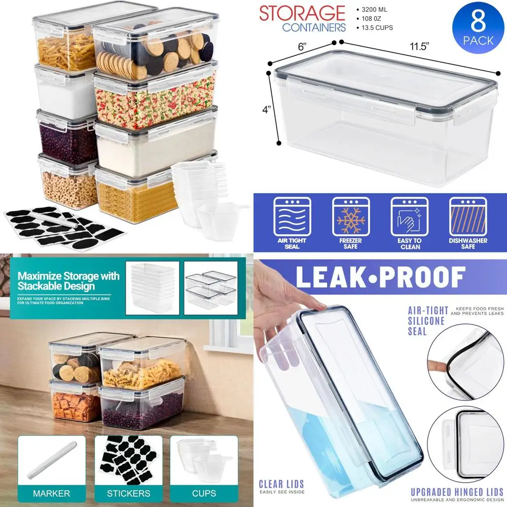 Contenedores herméticos para alimentos Sorbus, paquete de 8, tapas a presión de cuatro vías para frescura, ideales para almacenamiento de cereales, pasta, harina y nueces