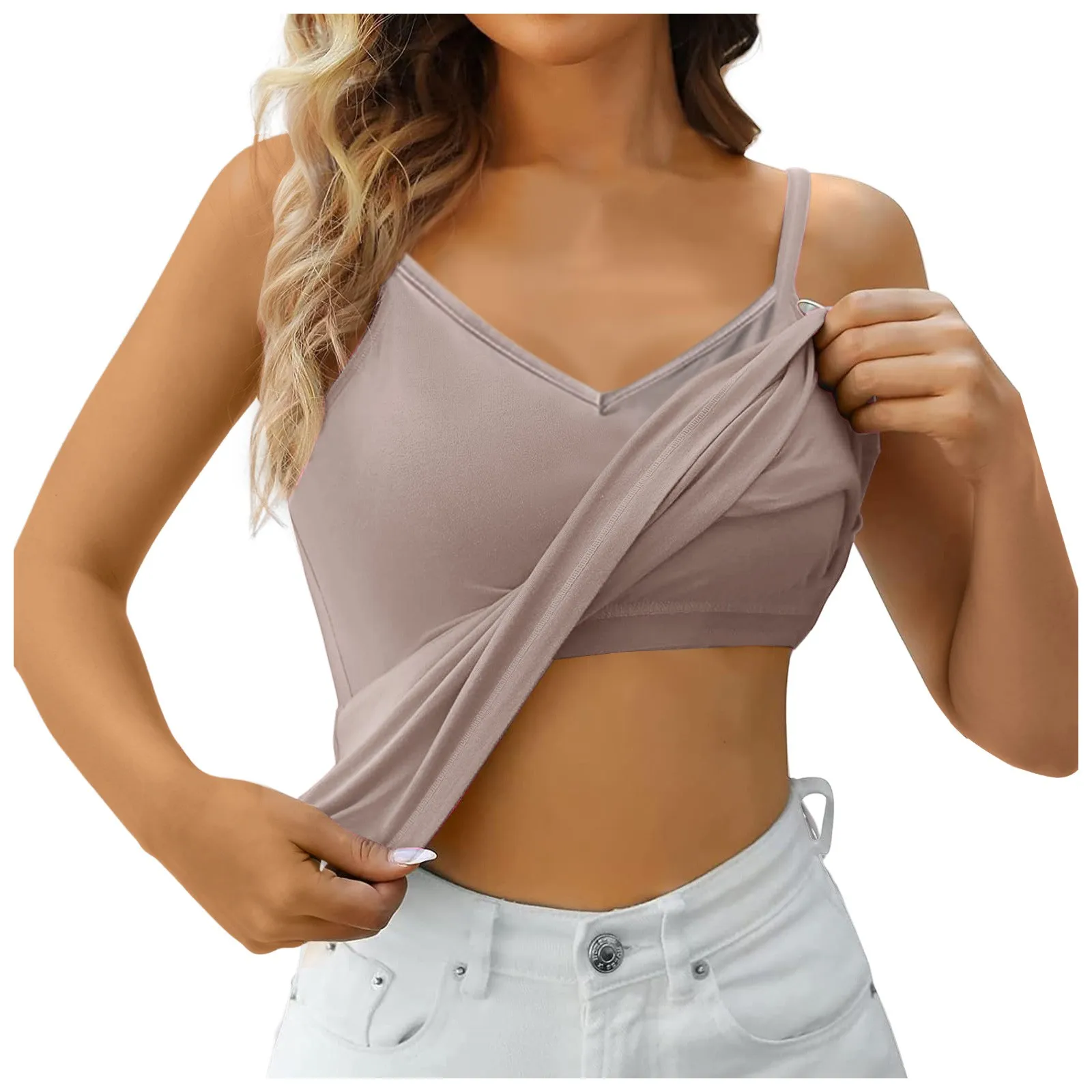 

Womens Solid Camisoles Tops With Built Sexy Chest Padded Bra Basic Breathable Tank Tops Vests Bottoming Shirt Seamless Tube Top