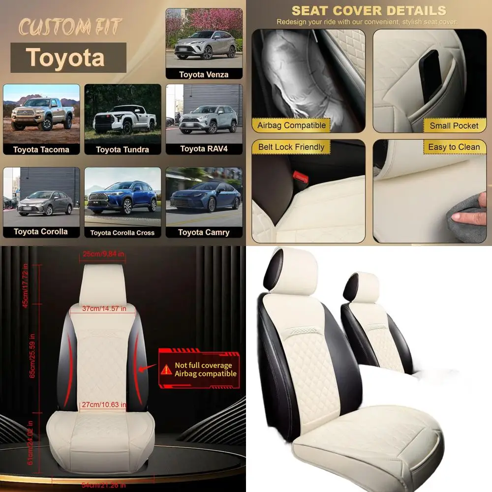 

Кожаные чехлы на сиденья на заказ для моделей Toyota — водонепроницаемые, комплект из 2 предметов, кремово-белые