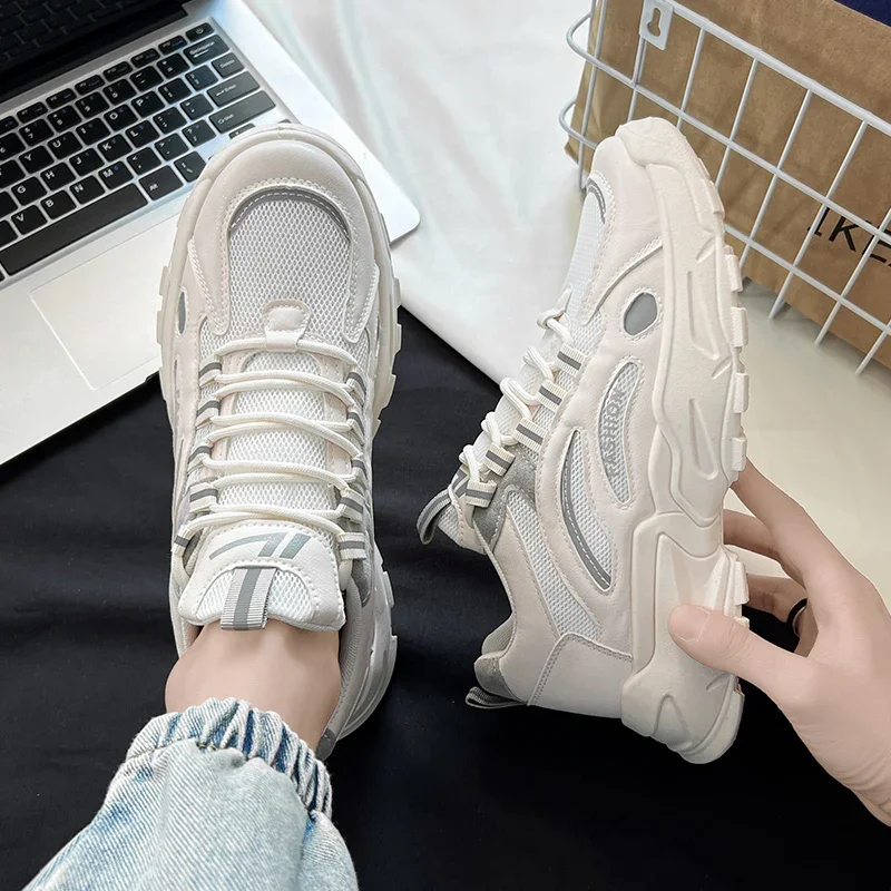 

Мужские спортивные кроссовки для бега, модная дышащая сетчатая Удобная бежевая повседневная обувь для тенниса, мужские кроссовки