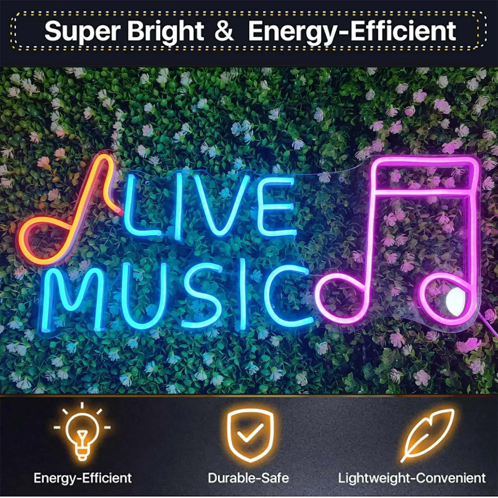 Live Music Neon Sign Music Record Led  for Wall Decor,Light Up Signs for Bedroom,Night Club Beer Bar Party Decorations