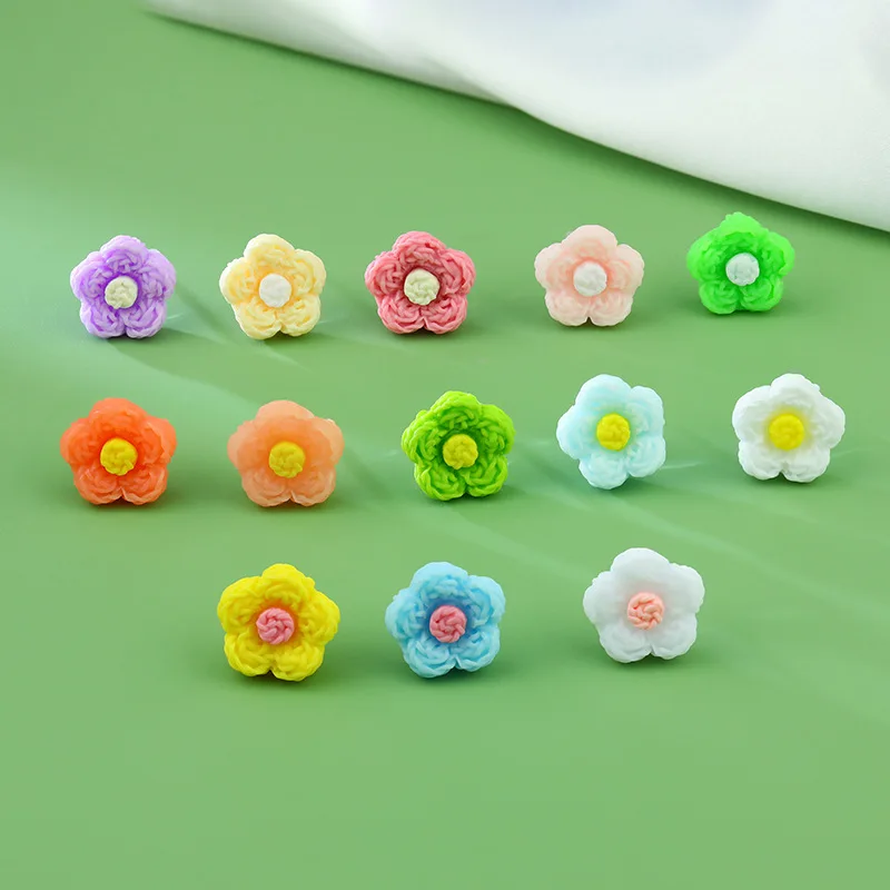 13Pairs Colorful Spring Summer Flower Resin Stud Earring For Women Girls Non Piercing Flower Nose Ring Earrings Woman Jewelry