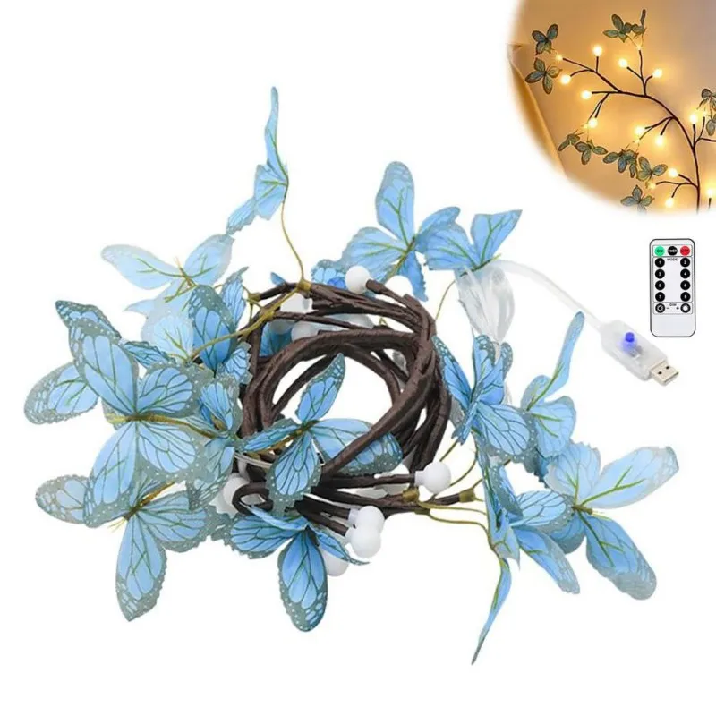 LED butterfly rattan light tree simulation layout interior decoration romantic atmosphere light bedroom wall modeling light