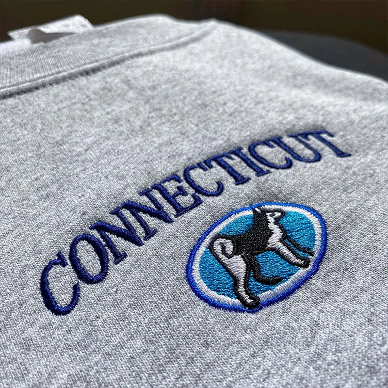 America Connecticut Dog Embroidered Sweatshirts Men Women Unisex Loose Cotton Thick Pullovers Crewneck Autumn Casual Clothes