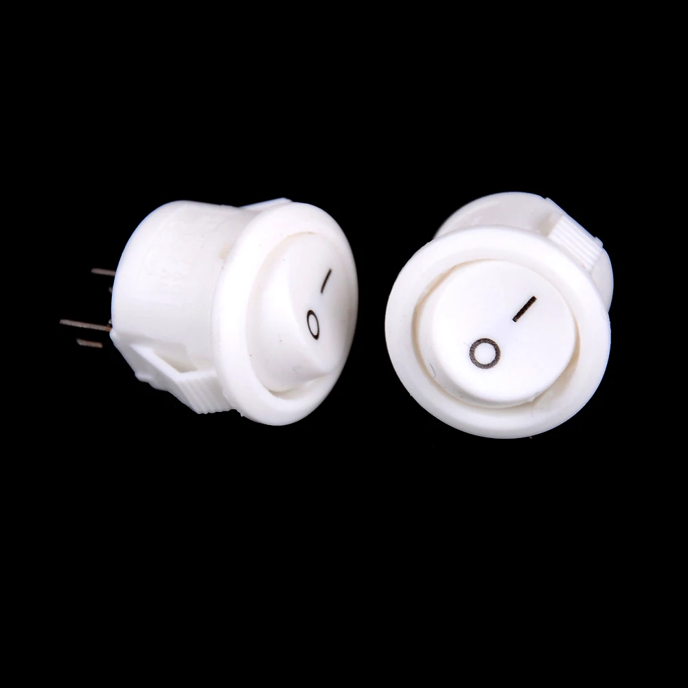 HMA73-10Pcs/set 16mm Diameter Small Round White Boat Rocker Switches Mini 2 Pin ON-OFF Rocker Switch 3A/250V