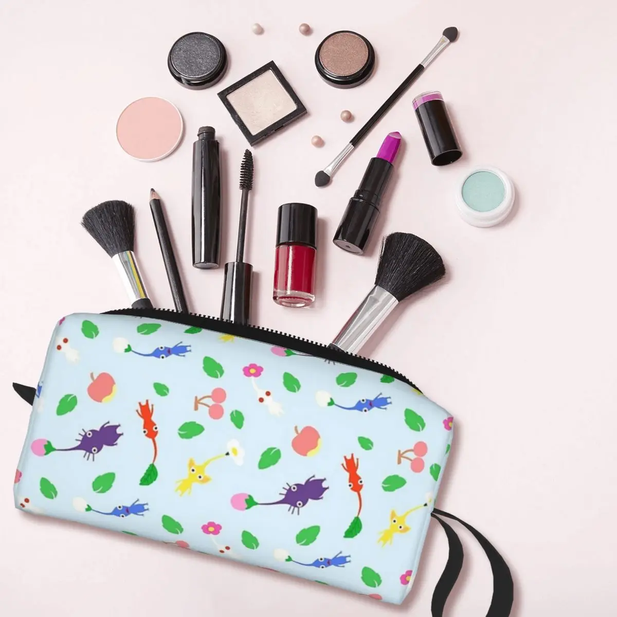 Cute Pikmin Pattern Blue Makeup Bag para mulheres, organizador de cosméticos, armazenamento Dopp Kit, higiene pessoal, beleza, viagem, estojo