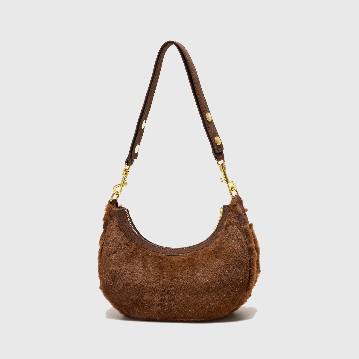 

Fashion Women's Autumn and Winter Plush Moon Shape Underarm Bag New Retro Versatile Shoulder Crossbody Bag Zipper Closure Handba