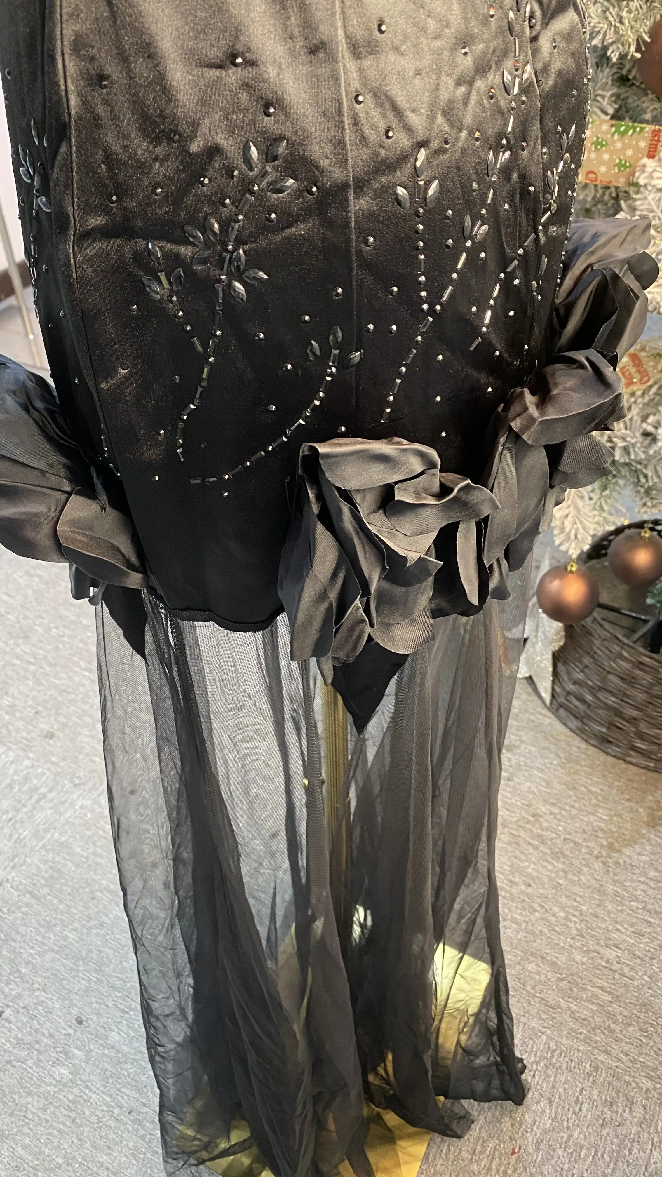 Abito lungo aderente in rete con fiori 3D Abito lungo da ballo per feste di compleanno da donna-GZMM458