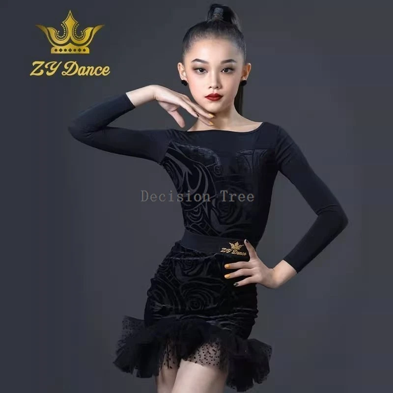 2025 new children's latin dance dress set girls training skills grading competition schedule slimming latin performance costumes