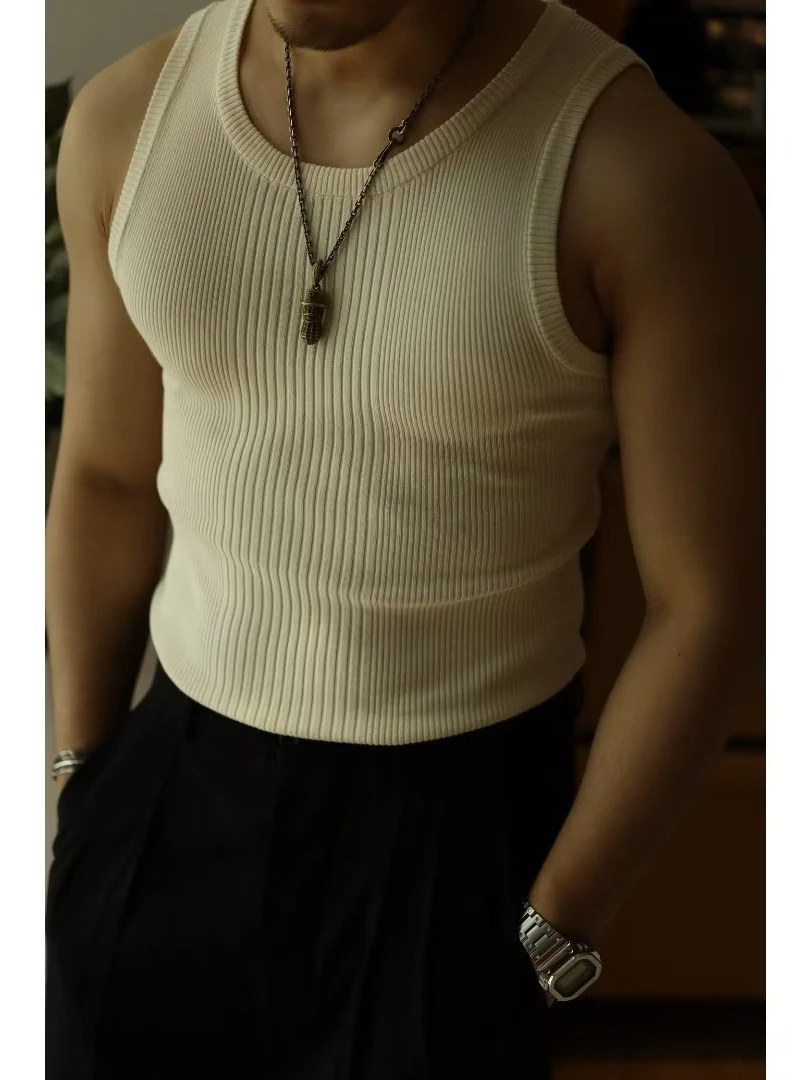 

Мужской вязаный жилет на весну-осень, эластичный, из смесовой хлопковой ткани, круглая горловина, повседневный крой