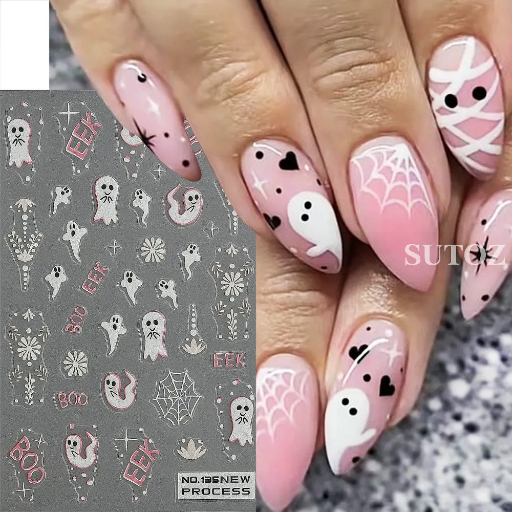 Halloween Decoration Spider Nail Stickers Blood Skull Eyeball Decal Evil Pumpkin Ghost Bat Sliders Flame Charms Manicure NTNO133