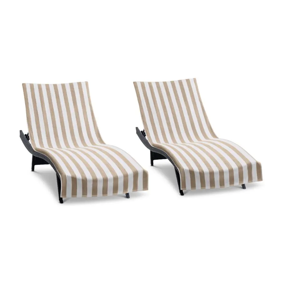 

California Chaise Lounge Cover Pack of 2 Striped Soft Cotton Cabana Towel with Pocket Holder for Beach Pool Outdoor Chair, 30 x