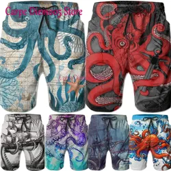 Octopus Tentacles with Pirate Ship Beach Shorts for Men Quick Dry Mens Surf Swimming Trunks