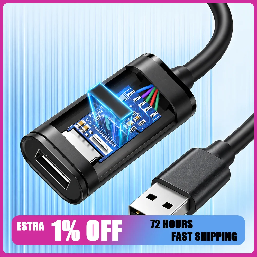 UGREEN 10319 5m USB 2.0 Active Extension Cable, USB-A Male to Female Signal Repeater for Keyboard Mouse Printer