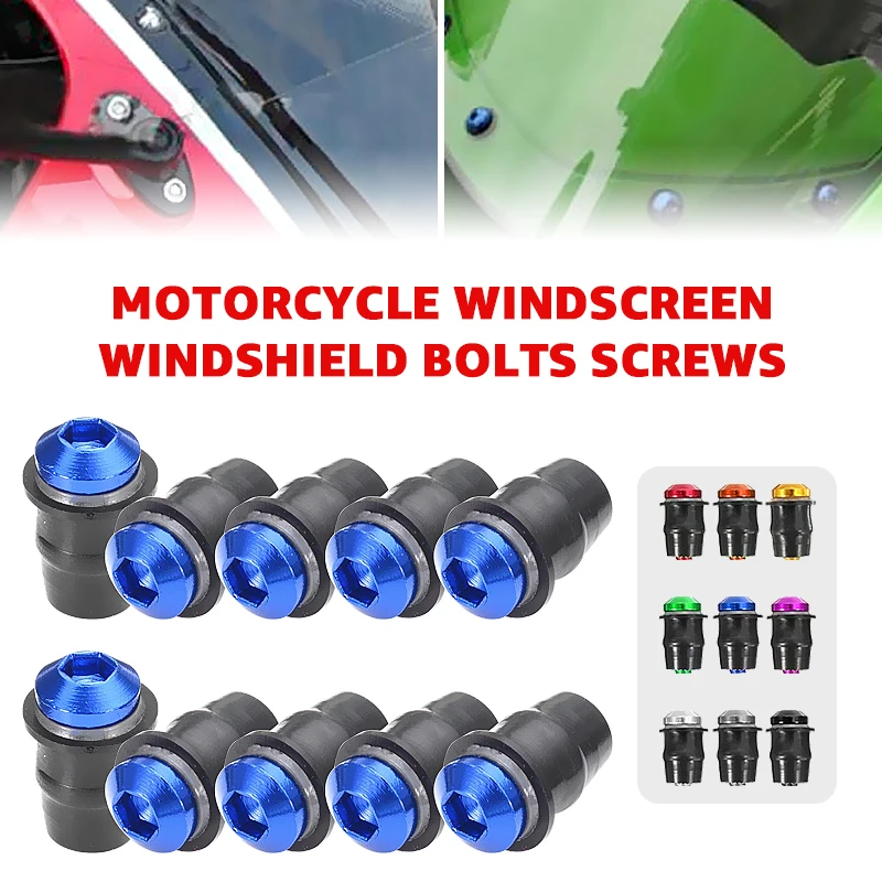 10pcs Motorcycle M5 16mm Metric Rubber Well Nuts Windscreen Fairing Cowl Anodized Windshield Nut Bolt Screw Kit