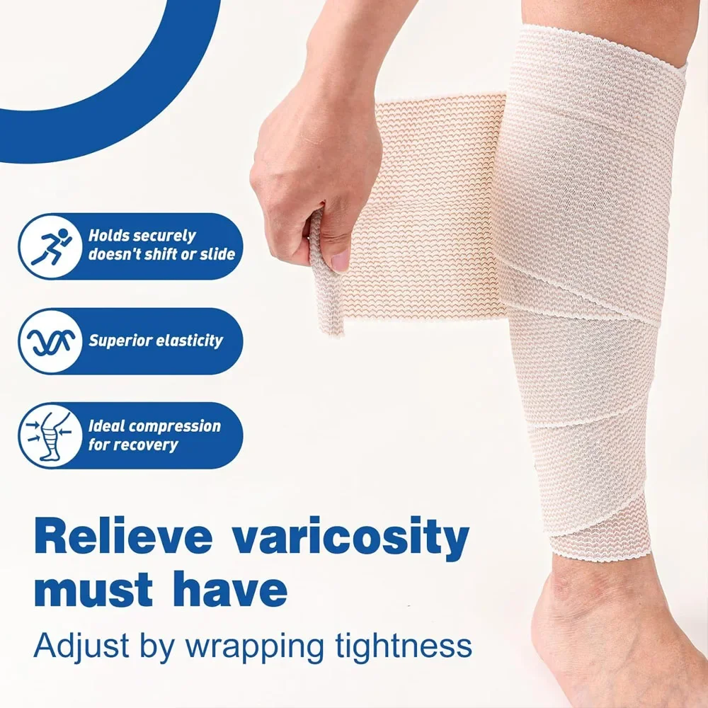 2 Pack Elastic Bandage Wrap, Compression Wrap Bandage for Legs, Ankle, Knee, Tummy, Body, Lymphedema Wraps for Legs, Latex-Free