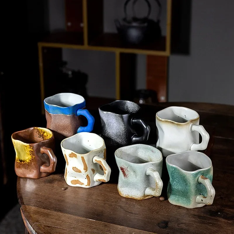 Creative Retro Kiln Ceramic Coffee Mug Drinking Buffalo Milk Mug Simple Gradient Office Large Capacity Teacup Home Decoration