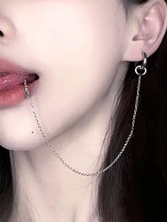 1PC No Piercing Cosplay Props Anime Earrings Fake Lip Ring with Long Chain lip Clip Fake Piercing Septum Goth Ear Pierc Jewelry