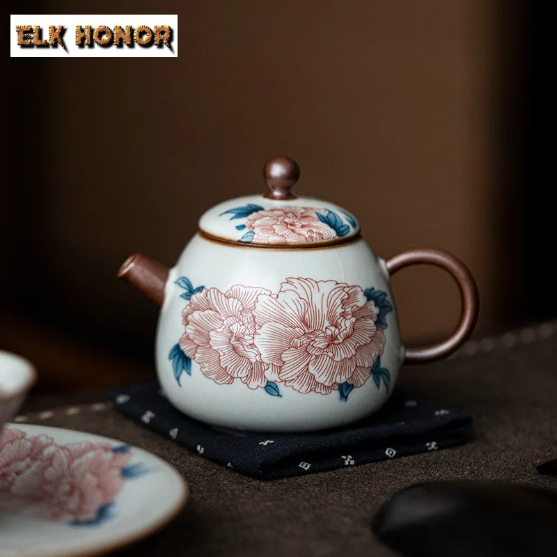 

165 мл креативный фарфоровый чайник Ru Kiln с цветком гибискуса Xishi, горшок для заваривания чая, чайник с шариковым отверстием, аксессуары для чайной посуды, ремесло