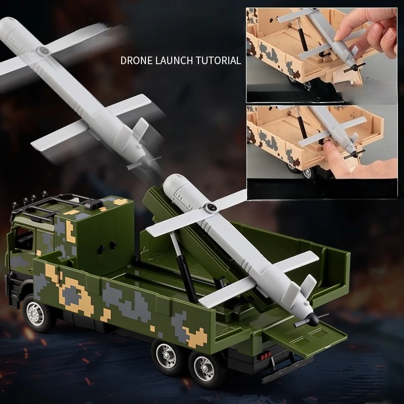 Model ciężarówki transportowej rakiet Feilong-10 w skali 1/35, metalowy model wojskowy z dźwiękiem i światłem, zabawka dla chłopców.
