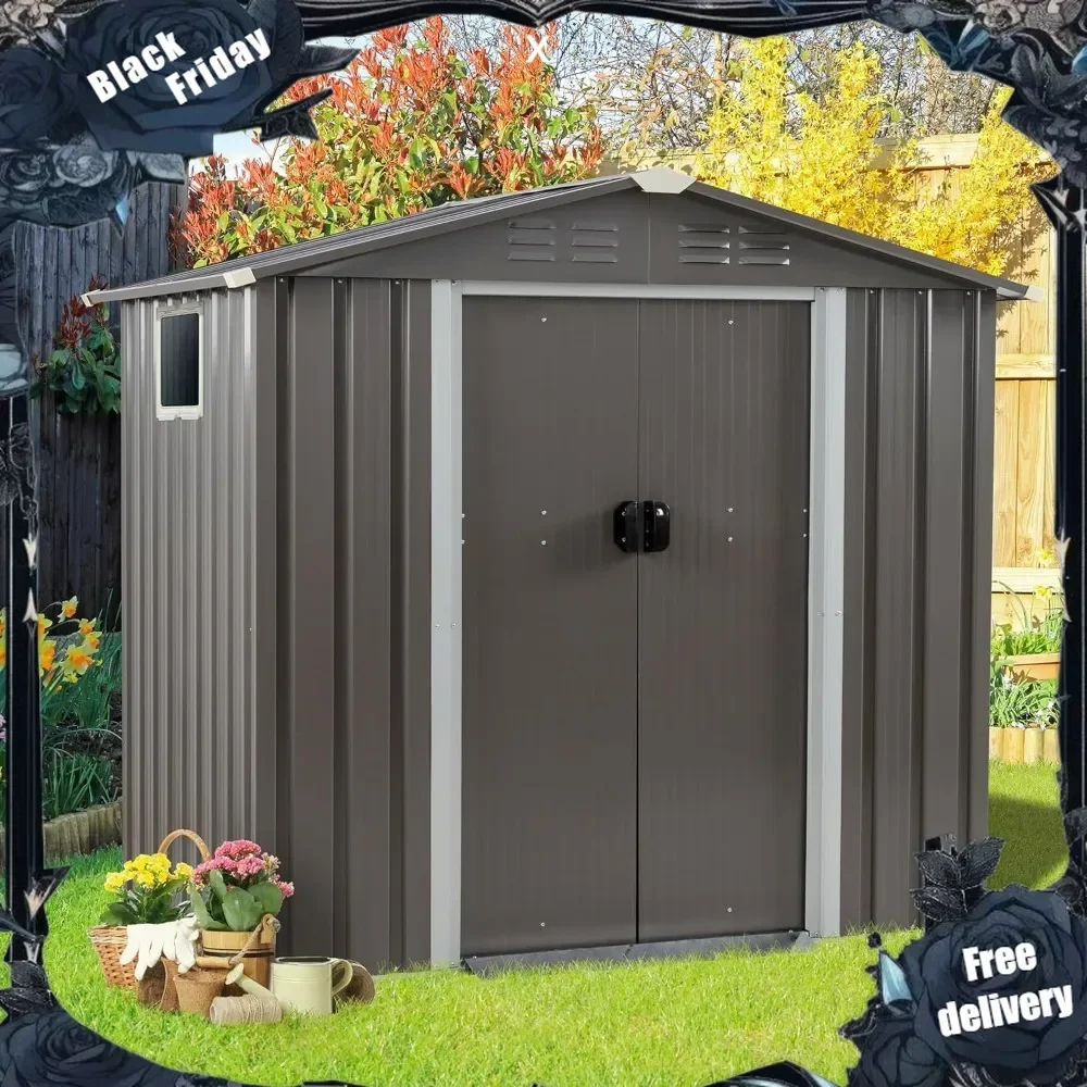 Outdoor Storage Shed, 6 x 4 FT Lockable Metal Garden Shed, Steel Storage House Waterproof Tool Shed for Backyard Patio