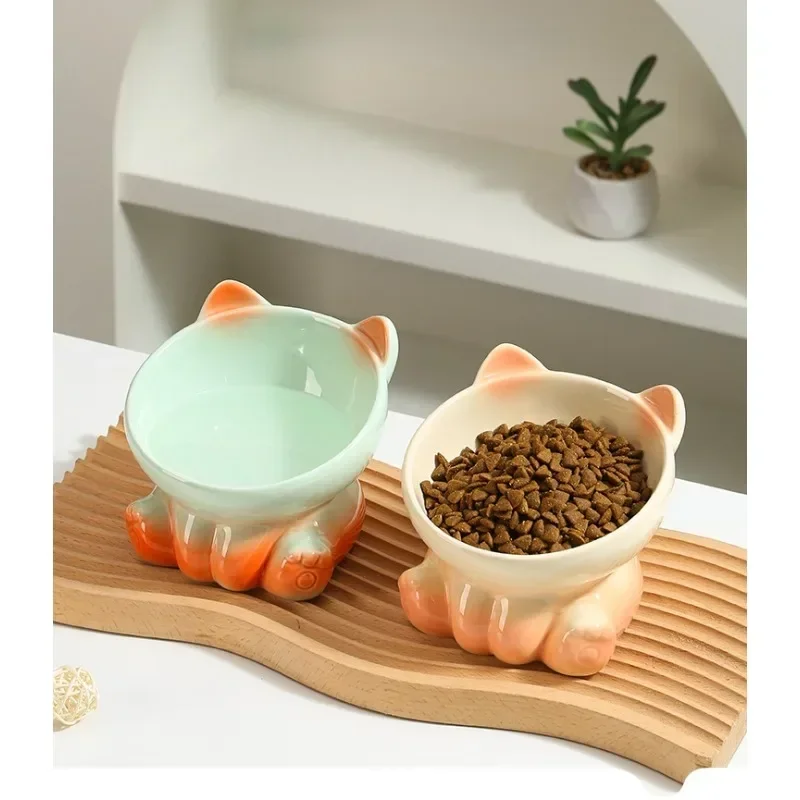 Cat Feeding Bowl Feeding Bowl Ceramic Gradient 15° Cervical Protection Diagonal Bowl pet supplies dog bowls