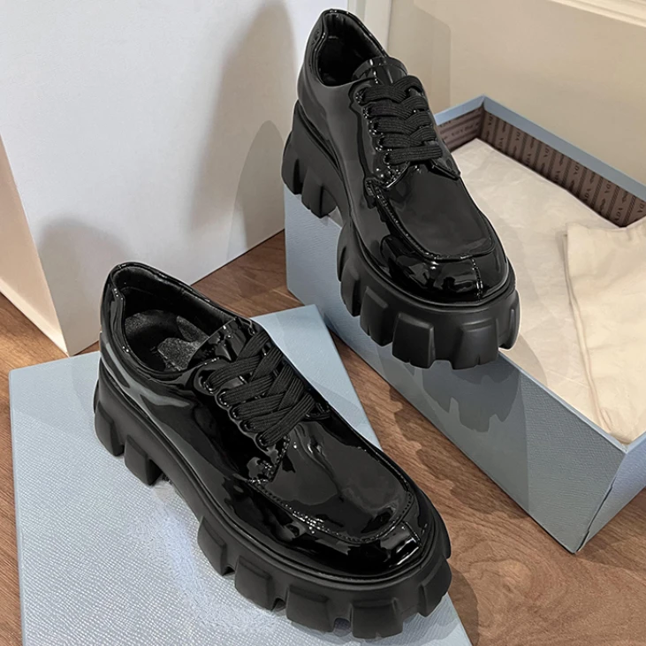 Lace-up thick-soled loafers, spring and autumn women\'s shoes, Oxford shoes, fashion designer sports and casual shoes