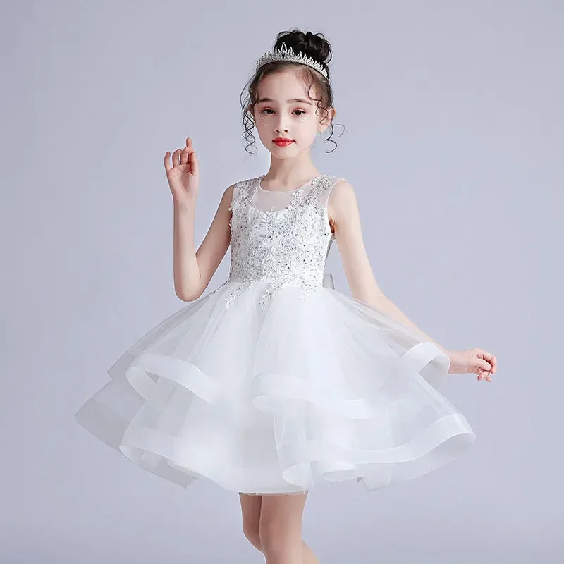 Fashion Flower Princess Girl Dress Lace Sleeveless Children Girls Party Dress Summer Princess Dress for Girls 3-12 Years