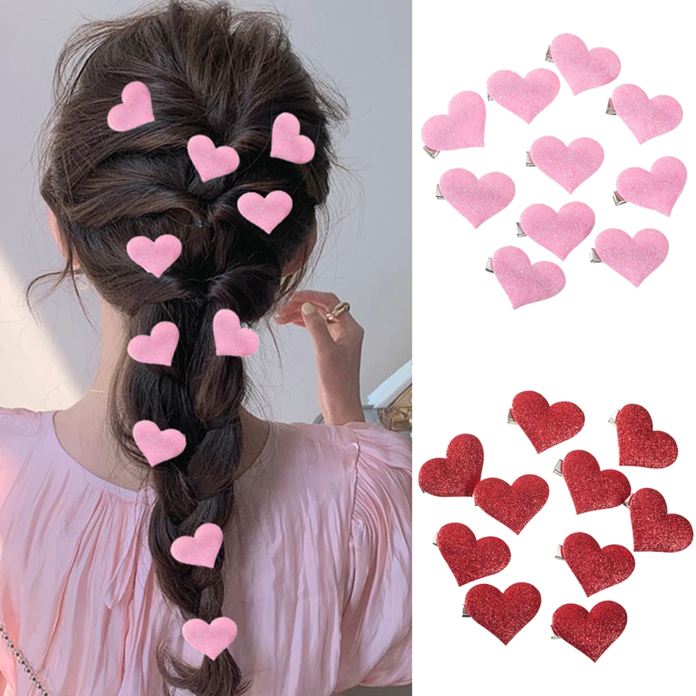 10PCS/set Glitter Love Hairpins Pink Simple Sweet Ponytail Hair Pin Hair Clip Women Styling Korean Hair Accessories Hairpin