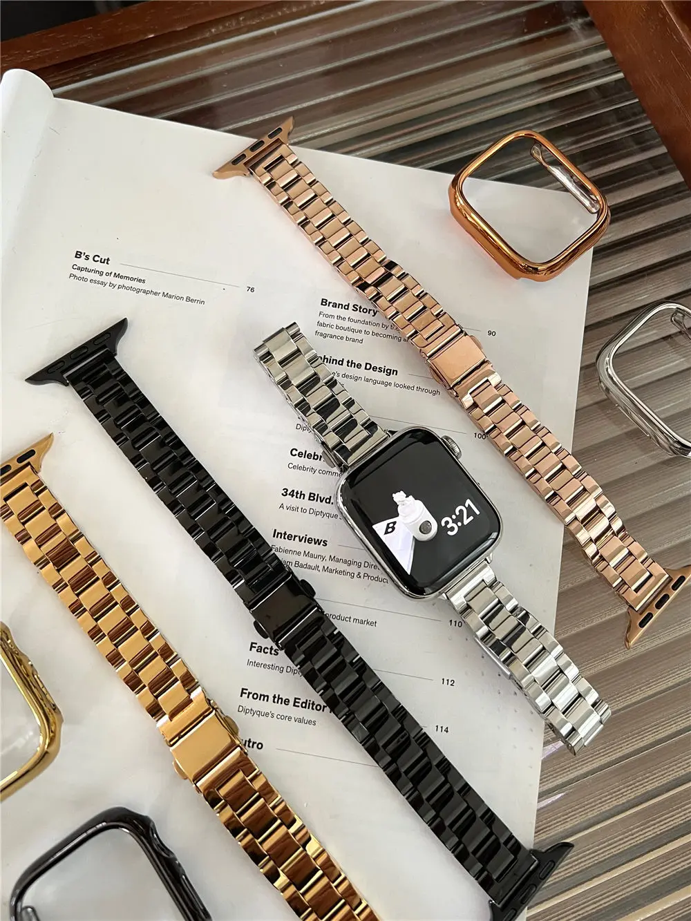 Błyszczący pasek na nadgarstek ze stali nierdzewnej + etui zderzak do Apple Watch Ultra 2 9 8 7 6 5 49 mm 45 mm 44 mm