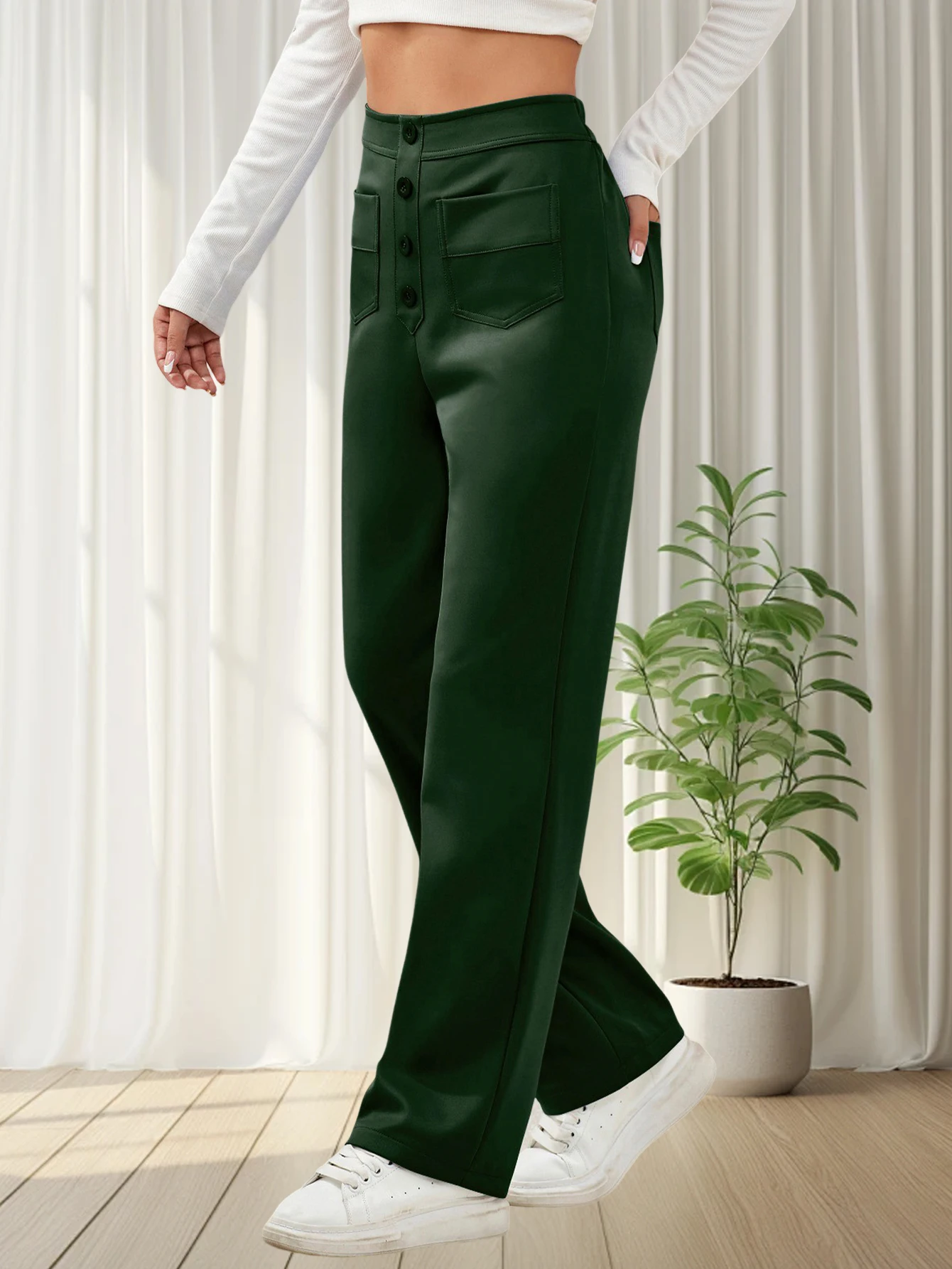 Pantaloni sportivi da donna 2024 Pantaloni cargo multitasche a vita alta Pantaloni casual eleganti a figura intera Verde nerastro XXL