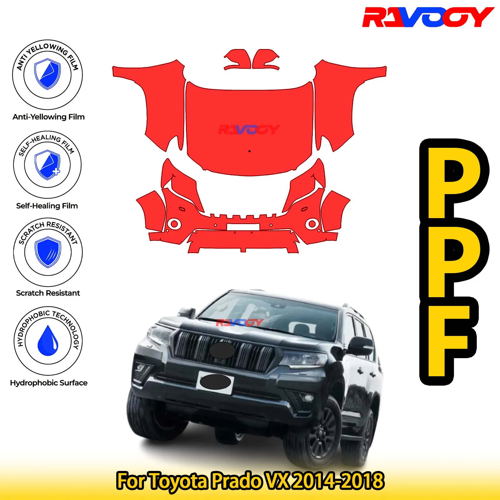 

For Toyota Prado VX 2014-2018 Glossy Matte Black Precut front PPF Kit Paint Protection Film
