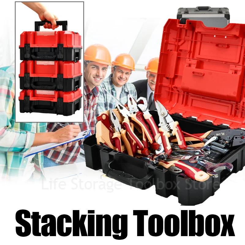 Tool box Stacked Protable Toolbox Plastic Toolbox for mechanics Large empty Hard Case Hardware Suitcase for drill Tools Organize