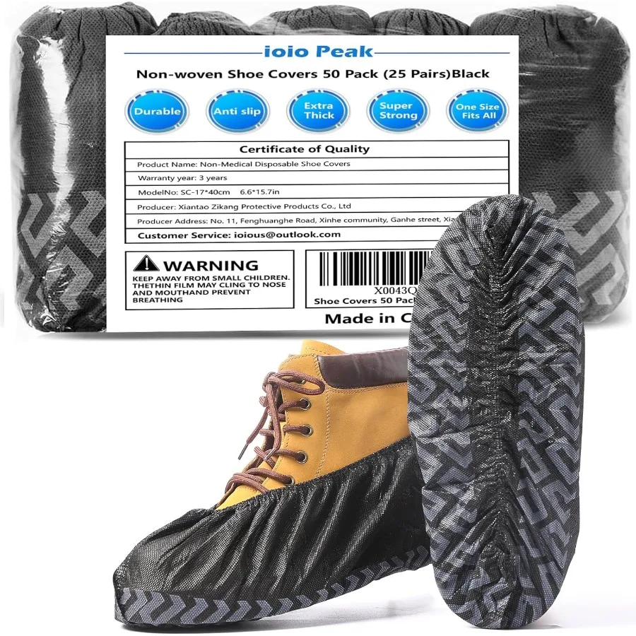 일회용 신발 커버 50팩 (25쌍) 내구성 있는 미끄럼 방지 방수 재활용 가능 부츠 커버 실내 및 실외 사용에 적합