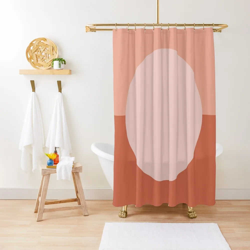 

Dotty Half Half. Minimalist Geometric Pattern in Blush Pink and Clay Shower Curtain Bathroom Shower Set Curtain