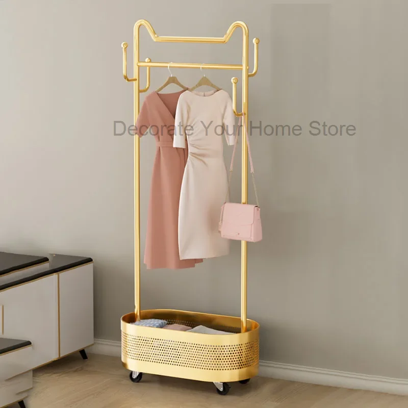 Wheels Golden Clothes Racks Metal Balcony Boys Bathroom Clothes Hanger Designer Basket Percheros Para Ropa Library Furniture