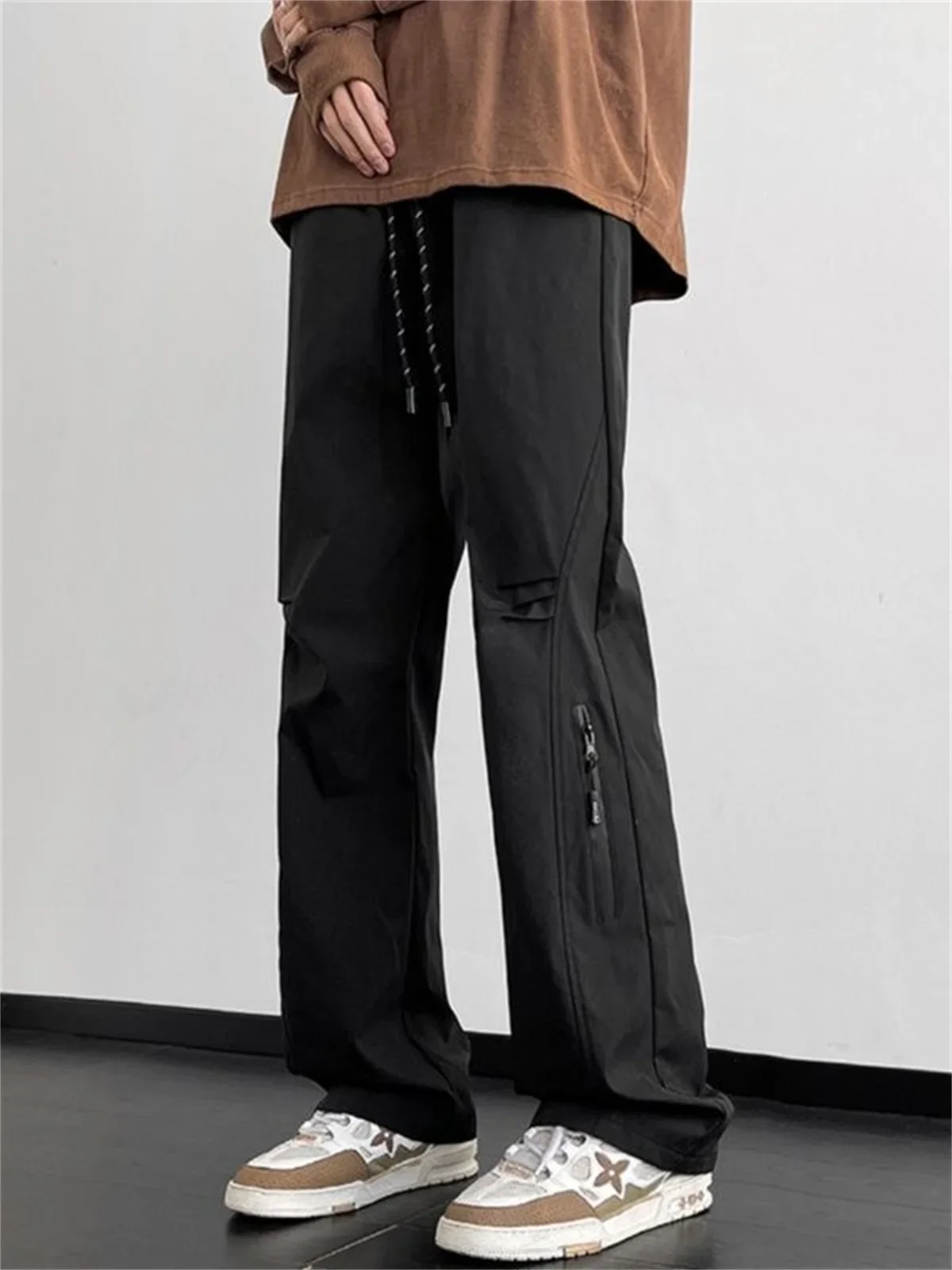 Black Spring And Summer Men's New Thin Solid Color Work Pants Fashion Loose And Versatile Straight Casual Hiking Pants