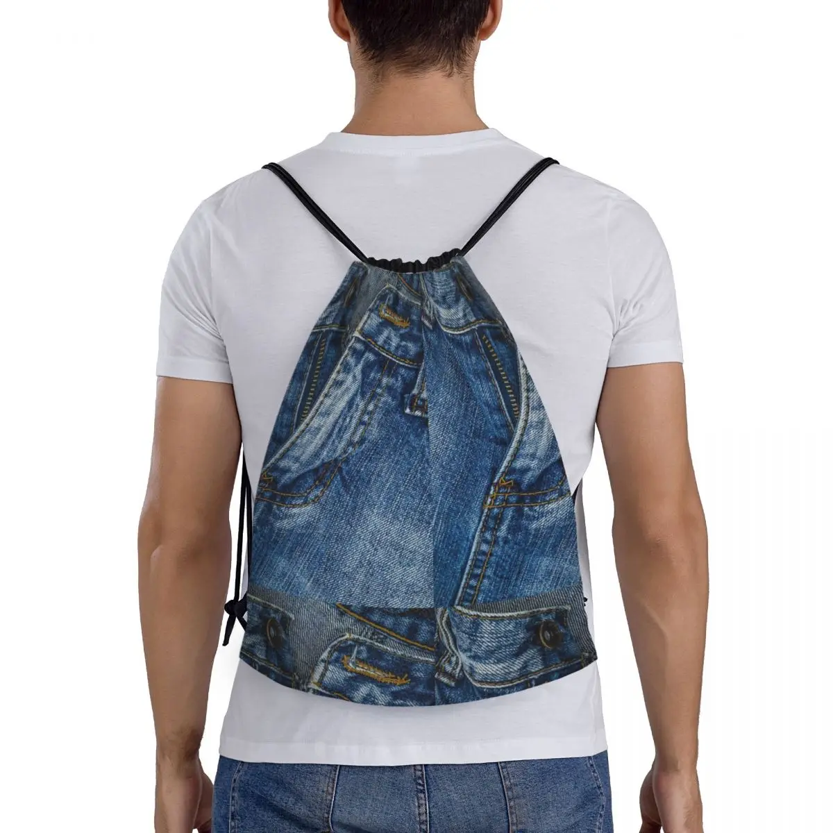 

Clothes Button Diagonal Up I Love Bluejeans Denim Backpacks Drawstring Bundle Pocket Sports Bag Book Bags For Man Woman School