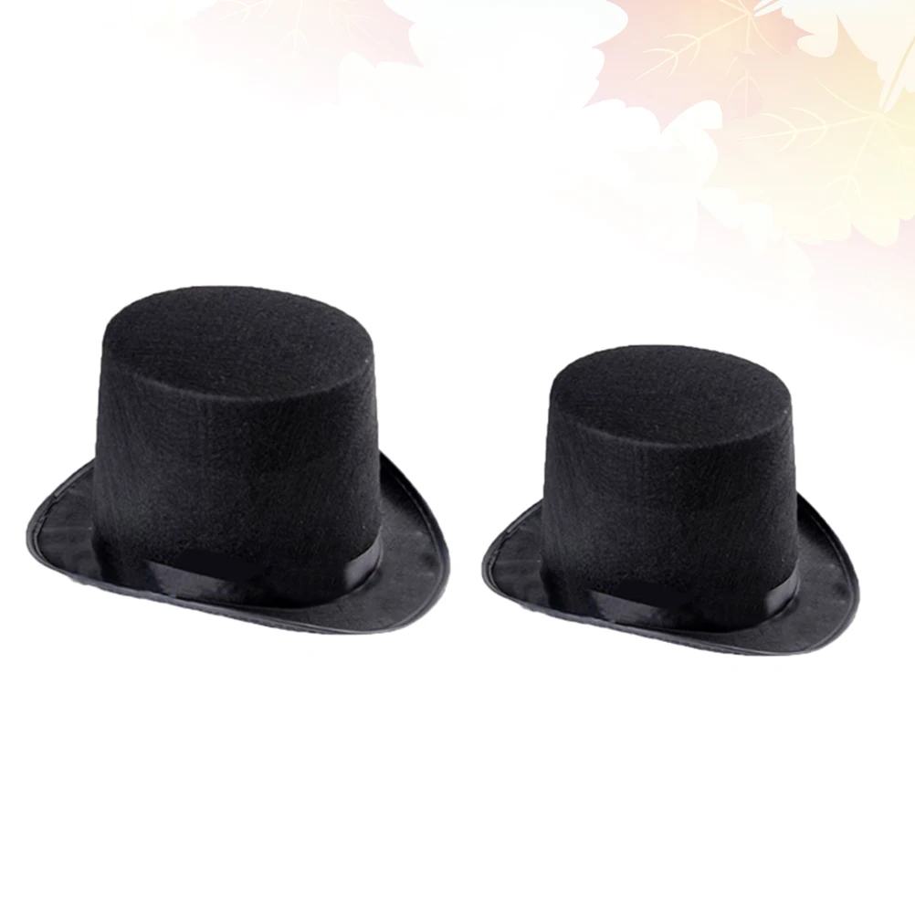 

2Pcs Tophat Felt Hats Creative Hat Ornaments Party Favors Dress Up Props (1 Adult Hat + 1 's Hat, Black)