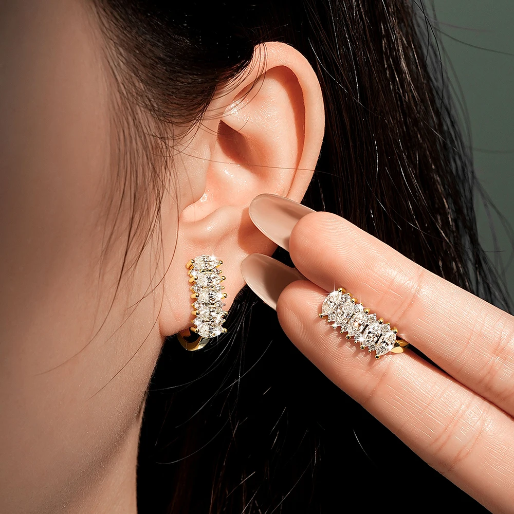 Celestinova D Color 3x6mm Marquise Moissanite Leverback Earrings 14K Gold Plated Elegant Sparkling Fine Jewelry For Women Gift