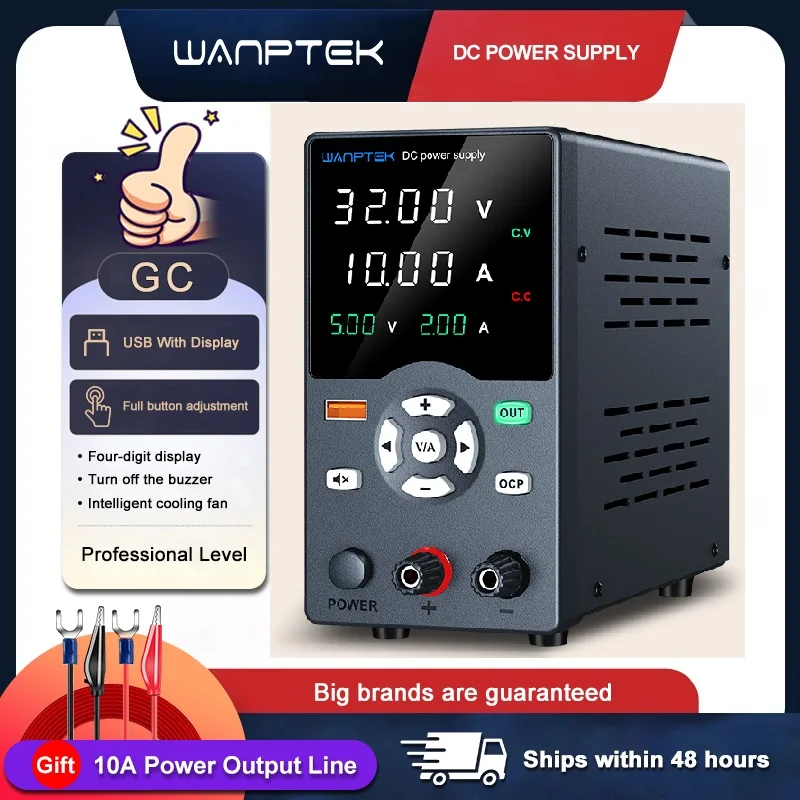 Wanptek Alimentatore CC da laboratorio 30 V 10 A regolabile con display in uscita USB Alimentatore da banco da laboratorio