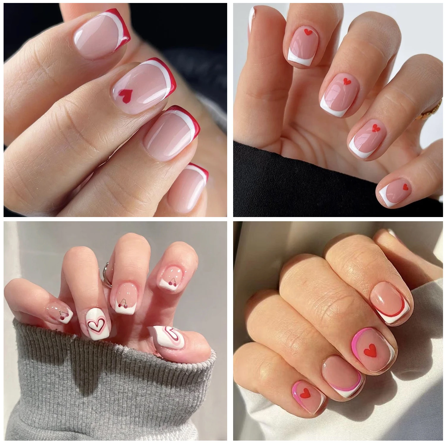 أظافر اصطناعية أكريليك قابلة لإعادة الاستخدام ، طرف فرنسي أبيض ، اضغط على أظافر مزيفة مربعة متوسطة ، غطاء كامل ، أظافر عارية لامعة ،