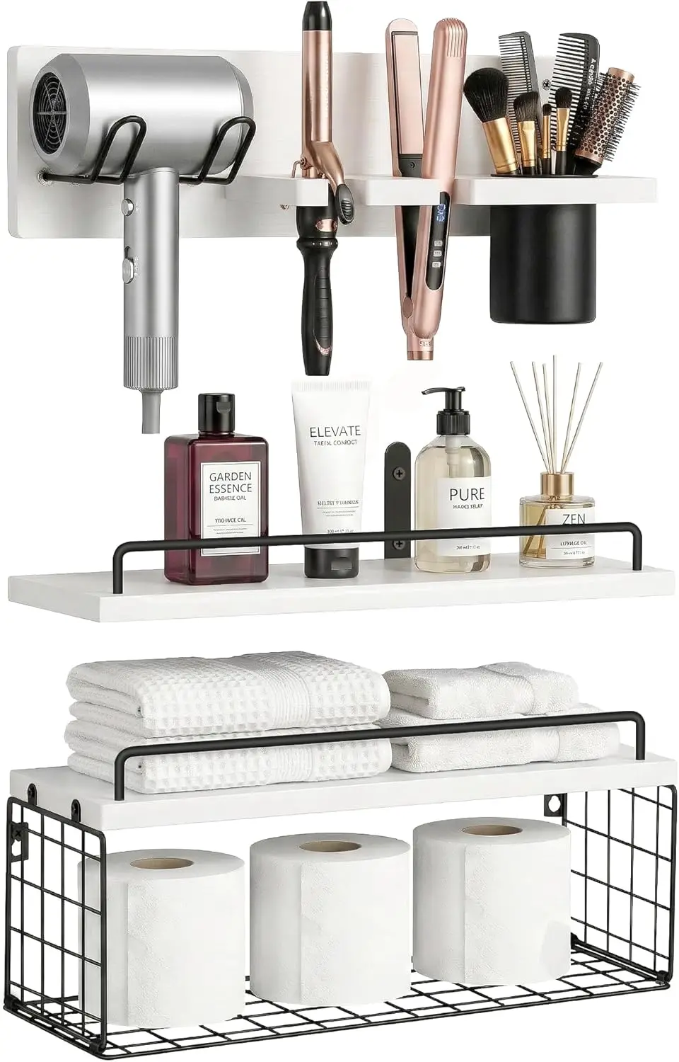 

Wall Mounted Bathroom Organizer Shelves Over Toilet, 3-Tier Rustic Wooden Floating Shelf with Metal