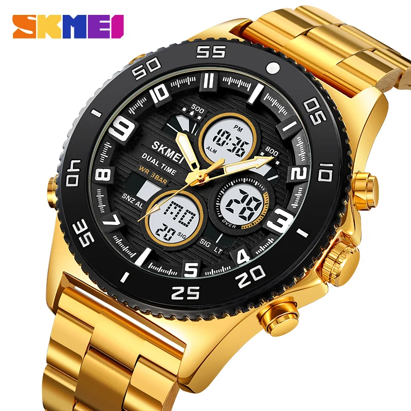 Skmei Full Steel Analog Digital Back Light Display Stopwatch Wristwatches Mens Casual Waterproof Calendar Watch Reloj Hombre