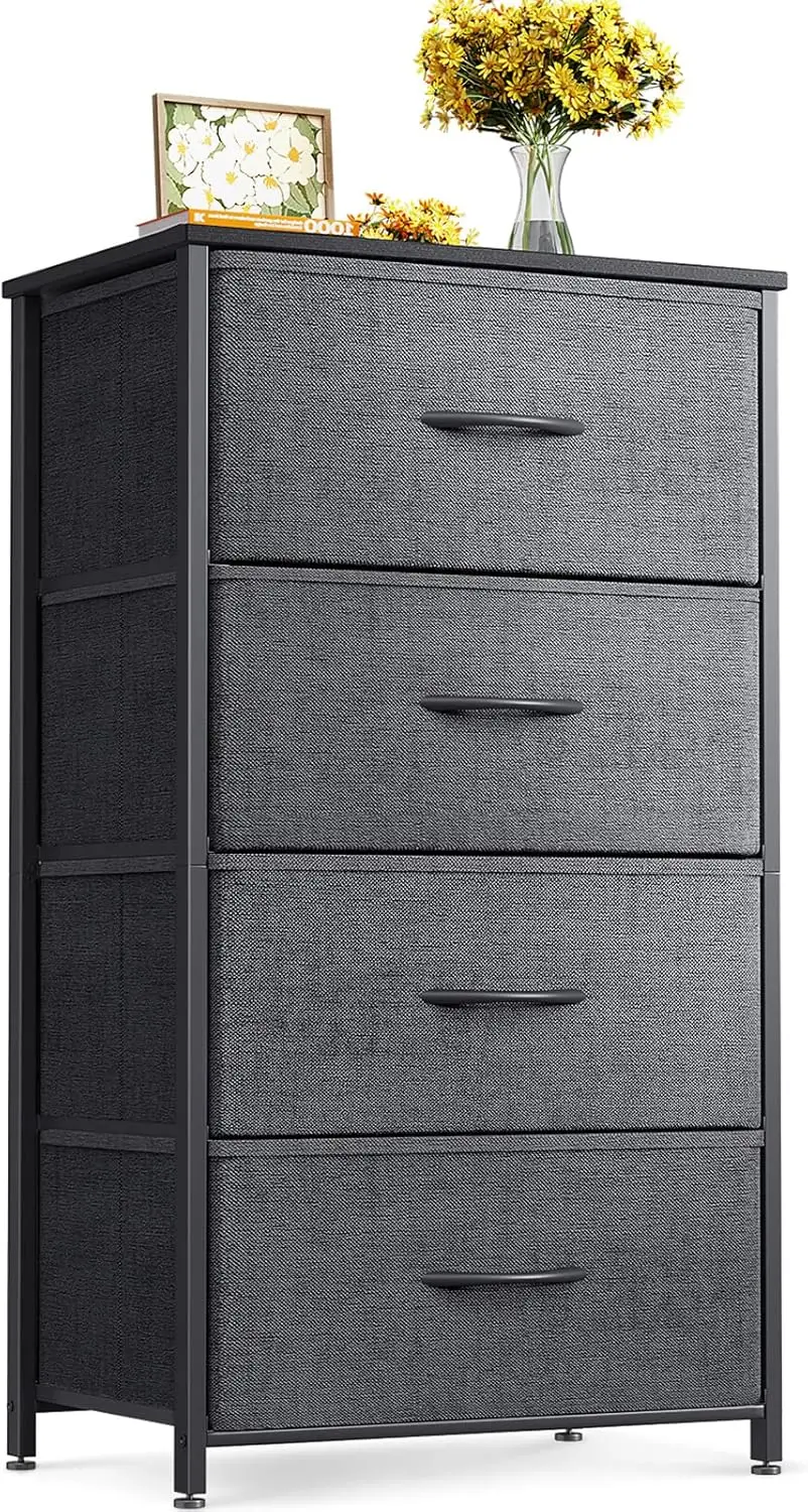 

Dresser for Bedroom with 4 Storage Drawers, Small Dresser Chest of Fabric Drawers with Sturdy Steel Frame, Wood Top, Dark Gre