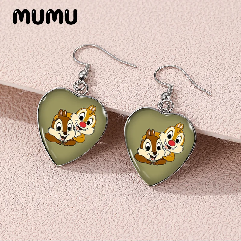 2024 New Chip and Dale Dangle Earring Heart Shaped Earrings Handmade Glass Dome Jewelry Gifts Fans